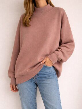 Aerie Cozy Fleece Mock Neck Sweatshirt Taupe Size M